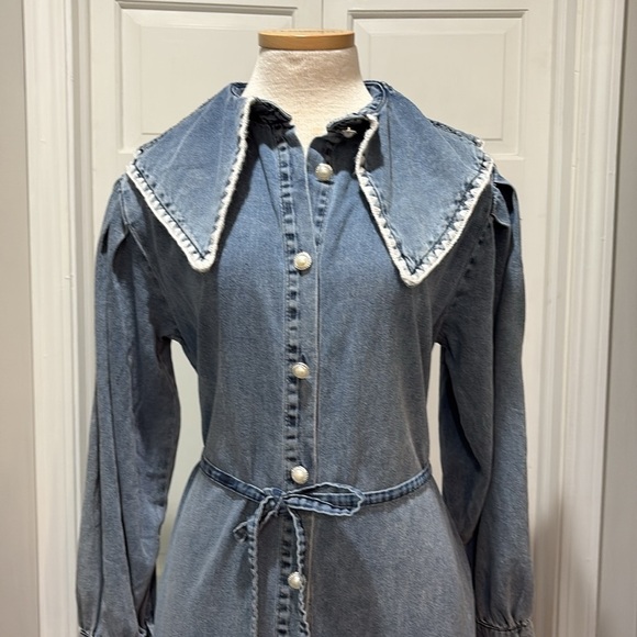 Mion Prive sz 40 (10) denim maxi dress with oversized collar - Picture 3 of 10